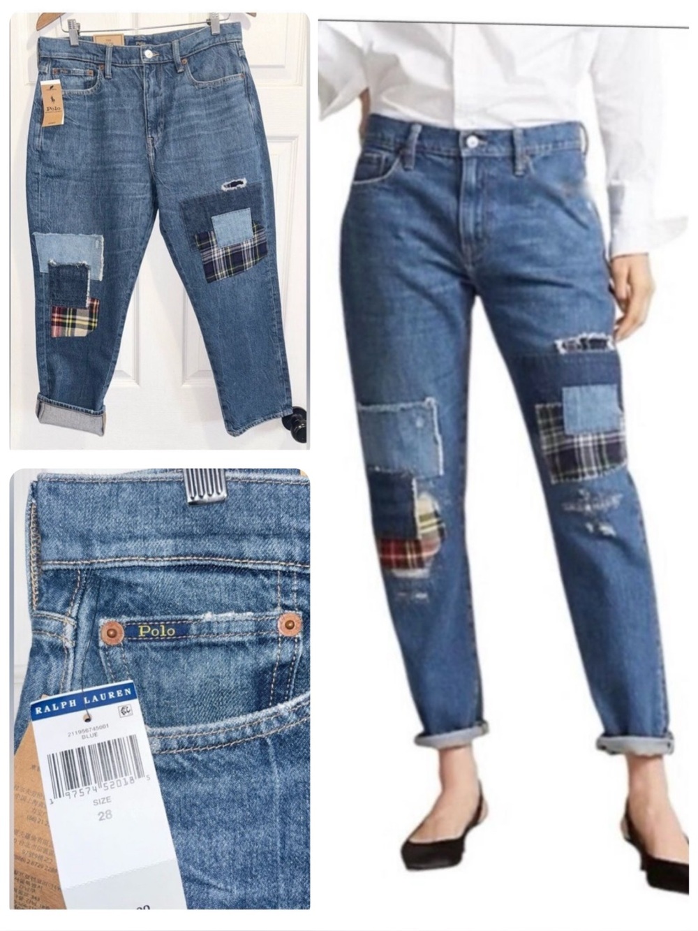 NWT Polo Ralph Lauren Patchwork The Slim Boyfriend Jeans Rope Dyed Size 28